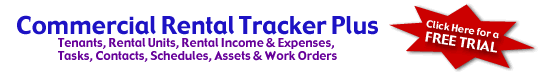 Commercial Rental Tracker Plus is building management software, or property manager software, rental propperty tracker, for rent property management, commercial property management, property asset management.